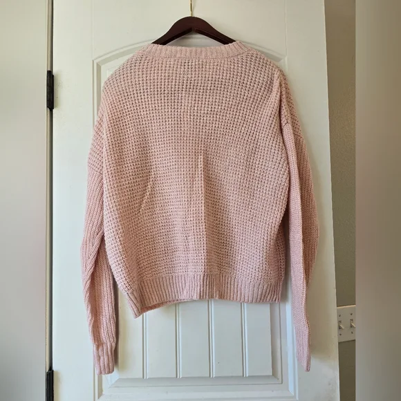 NWT Sanctuary Waffle Knit Sweater Blush Pink Sorry Not Sorry Crewneck S - Picture 9 of 10